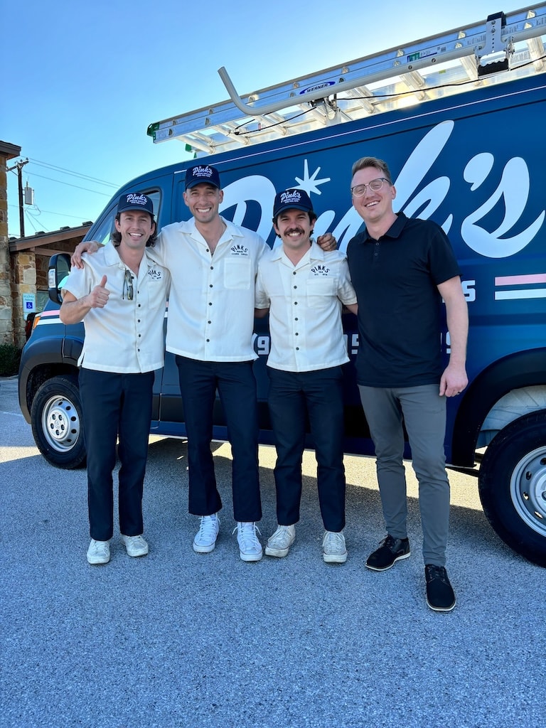 Pink&rsquo;s owners with service van.